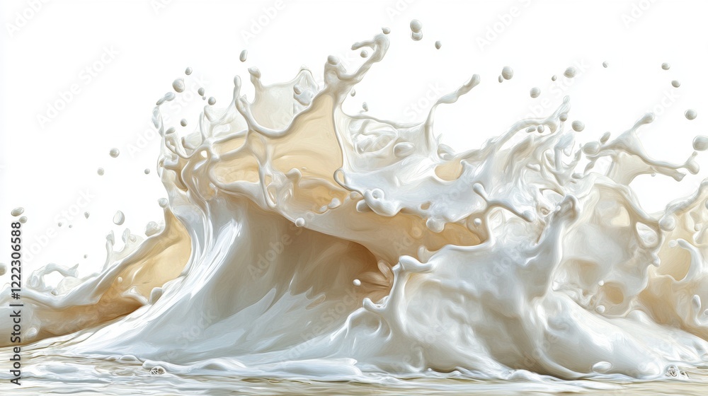 Dynamic Splash of Creamy Liquid with Smooth White Texture and Waves