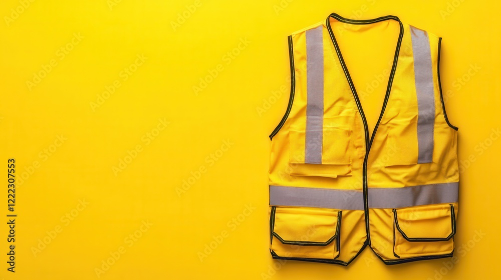Bright yellow safety vest displayed against a vibrant yellow background for visibility and safety purposes