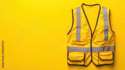 Obraz na płótnie Bright yellow safety vest displayed against a vibrant yellow background for visibility and safety purposes w salonie