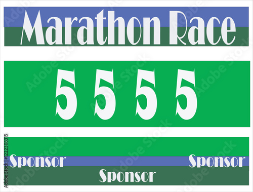 Blue colored marathon number bib isolated on green.
