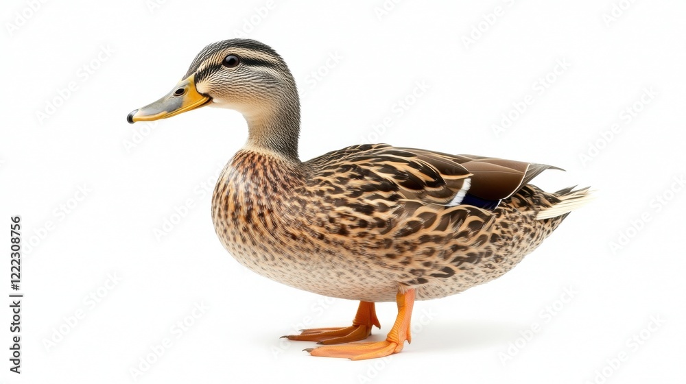 Realistic Illustration of a Female Duck in Profile View on White Background Realistic Illustration of a Female Duck in Profile View on White Background