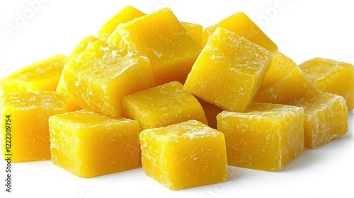 Yellow Cubes of Butter on White Background for Culinary Uses