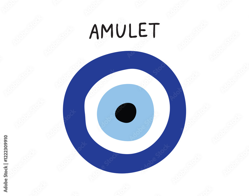 Amulet from the evil eye isolated icon. Traditional blue amulet. Inscription amulet or amulet sign from the evil eye. Amulet from the evil eye isolated icon. Traditional blue amulet. Inscription amulet or amulet sign from the evil eye.