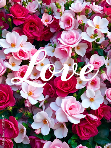 floral background with the inscription love