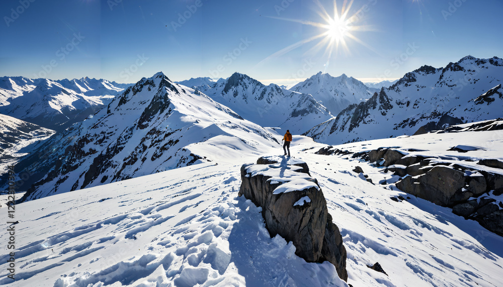 Adventurer on Snowy Mountain Summit