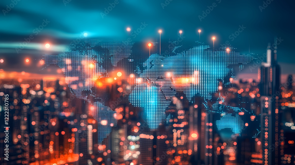 Obraz premium The bustling city night under the empowerment of digital neon technology