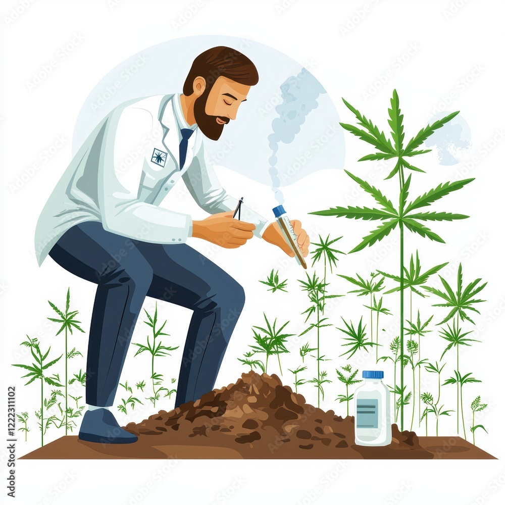 Scientist analyzing cannabis plants botanical research lab illustration modern laboratory close-up view scientific exploration Scientist analyzing cannabis plants botanical research lab illustration modern laboratory close-up view scientific exploration