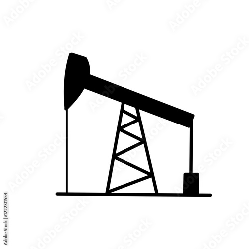 A black and white illustration of oil drill, petroleum, 