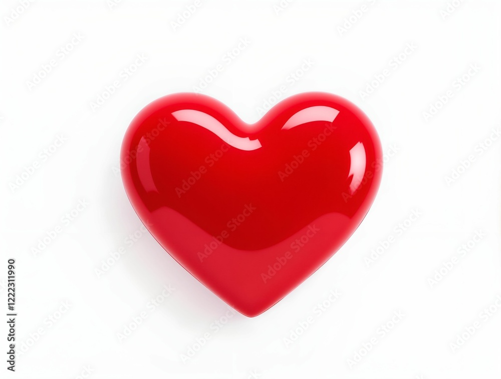 A large, glossy, red heart shape, centered in the image, a red heart with a white background A large, glossy, red heart shape, centered in the image, a red heart with a white background