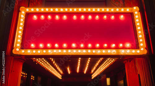 Casino neon light sign. Retro cinema show frame. Circus bulb billboard. Marquee red signboard banner with lamp for text. Night 3d theater or hollywood border vector. Illuminated winner glow board