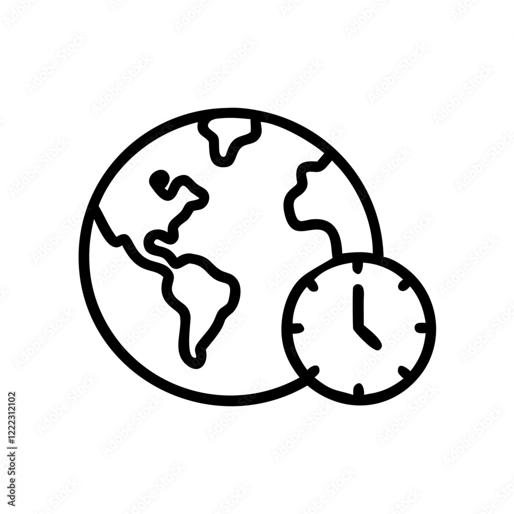 Time zone map icon with globe and clock in minimalist design for global scheduling Time zone map icon with globe and clock in minimalist design for global scheduling