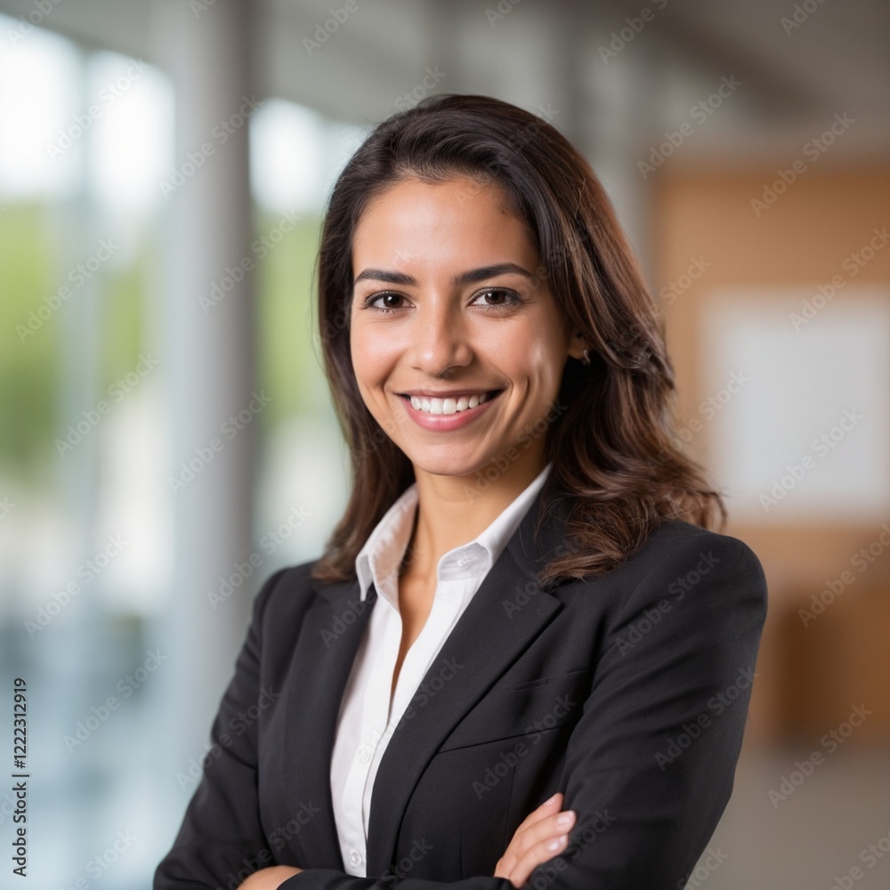 smiling hispanic businesswoman with blurred background smiling hispanic businesswoman with blurred background