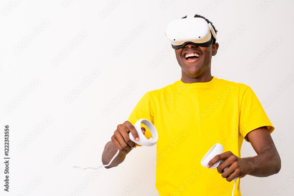 young black man playing games with a virtual reality headset young black man playing games with a virtual reality headset
