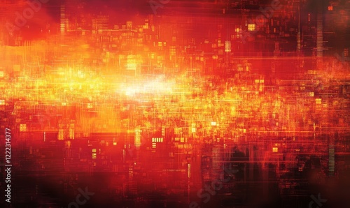 Wallpaper Mural Vibrant Abstract Glitch Noise Background, Digital Distortion Texture with Red and Orange Light Effects, High-Tech Futuristic Concept Art, Generative AI Torontodigital.ca