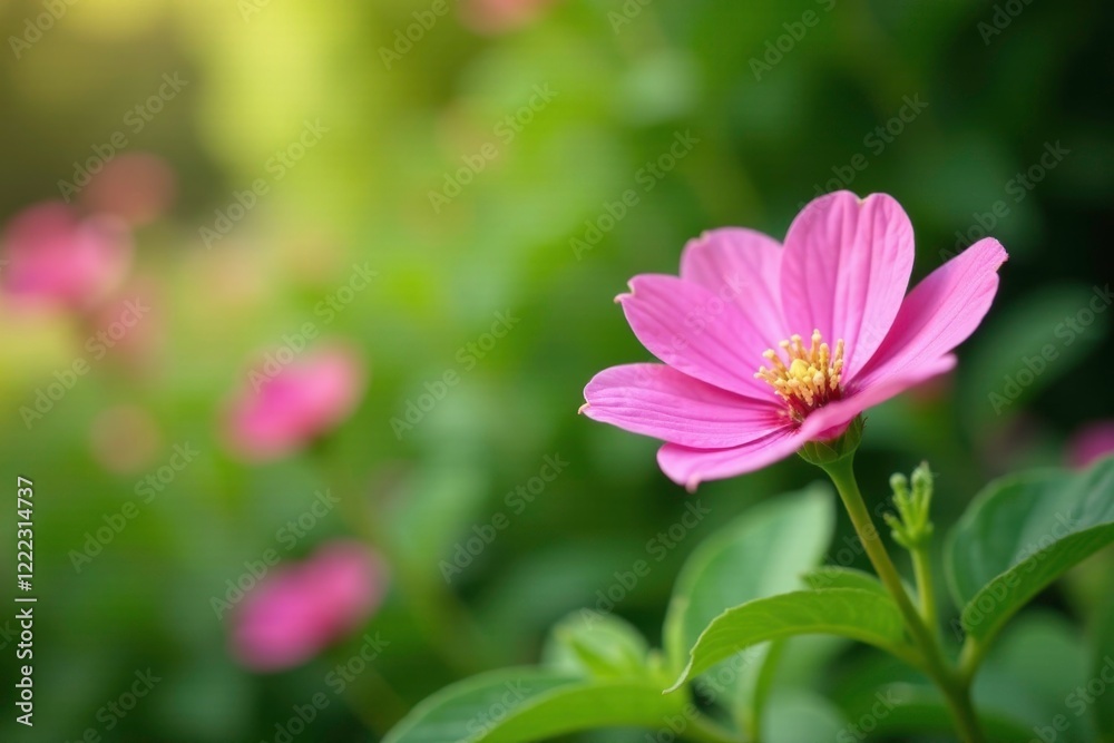 Pink mallow flowers in the background with lush greenery, botanical, blooming flowers Pink mallow flowers in the background with lush greenery, botanical, blooming flowers