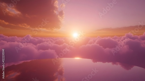 Stunning Pink Sunset Above Cloudscape Aerial View
