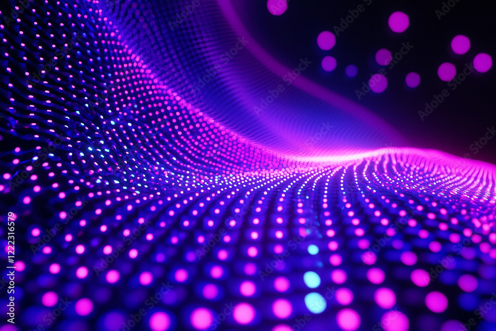 Vibrant abstract wave of glowing dots in purple and blue, creating a mesmerizing digital landscape Vibrant abstract wave of glowing dots in purple and blue, creating a mesmerizing digital landscape