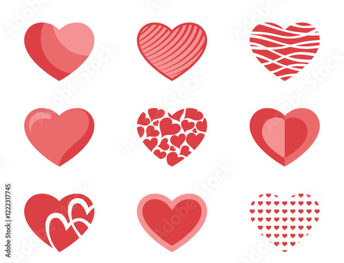 Abstract heart icon set. Love and romantic symbols. Valentines design elements. Isolated vector images