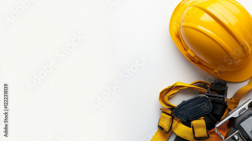 A collection of electrician equipment is displayed on a white background showcasing essential tools for electrical work. AI generative photo