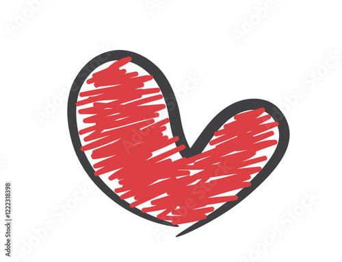 Doodle heart in red black tone. Love symbol. Isolated vector element for valentines day design