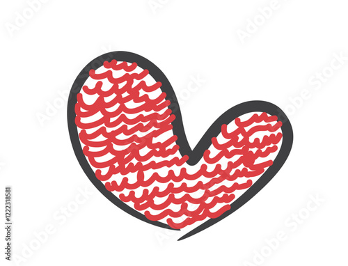 Hand drawn heart in red black color. Love symbol. Isolated vector element for valentines day design