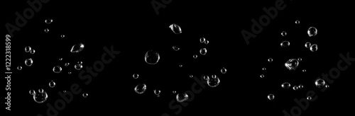 White bubbles, liquid, black background, abstract isolated, oxygen design concept, underwater, water droplets, small under the sea, soda effect, transparent	
