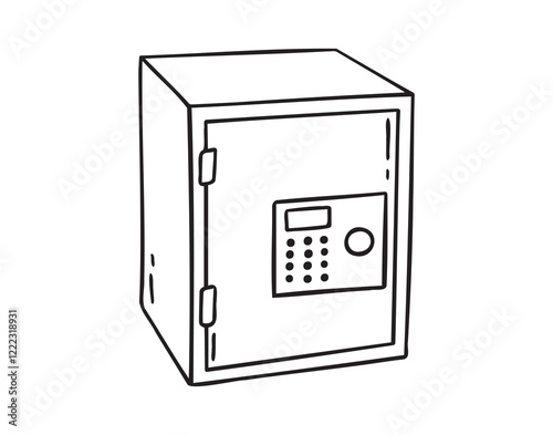 safe box doodle hand drawn icon. Outline drawing safe box line clipart symbol
