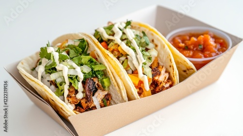 Delicious Chicken Tacos with Fresh Ingredients and Salsa Dipping Sauce