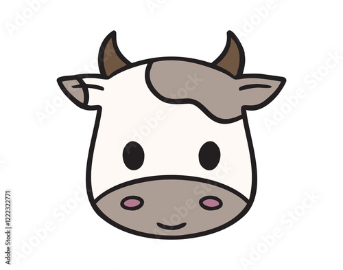 Cute cow face cartoon colored character doodle hand drawn icon. drawing cute cow face cartoon clipart symbol