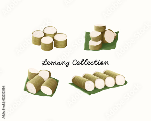 Papier peint Set food illustration of lemang on white background