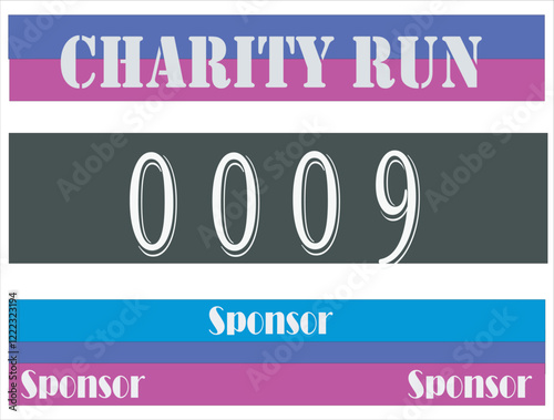 Purple colored marathon number bib isolated on black.
