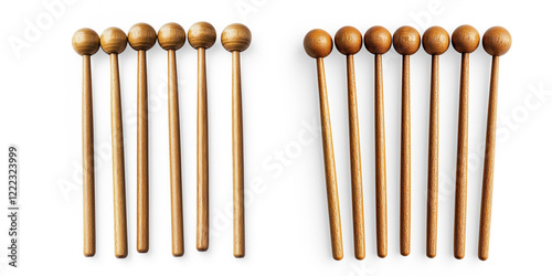 Set of Six Wooden Percussion Mallets on a Transparent Background photo