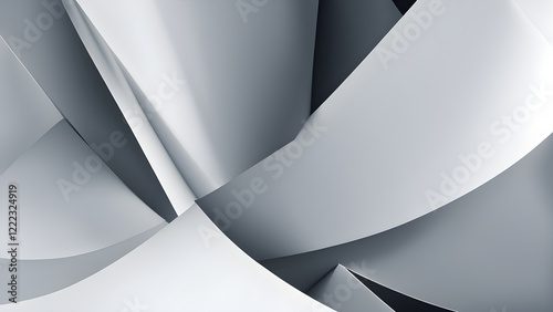 Obraz na płótnie Abstract grayscale background featuring overlapping curved and folded paper shapes creating a dynamic, modern design. w salonie