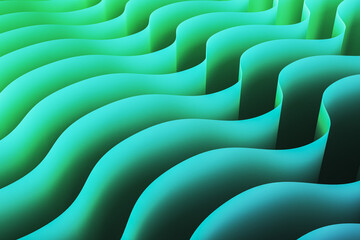 Abstract green wave patterns with gradient light effect. 3D Rendering