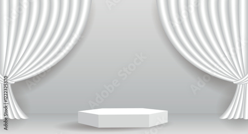 A theater stage with a curtain. Vector monochrome image,
 design template