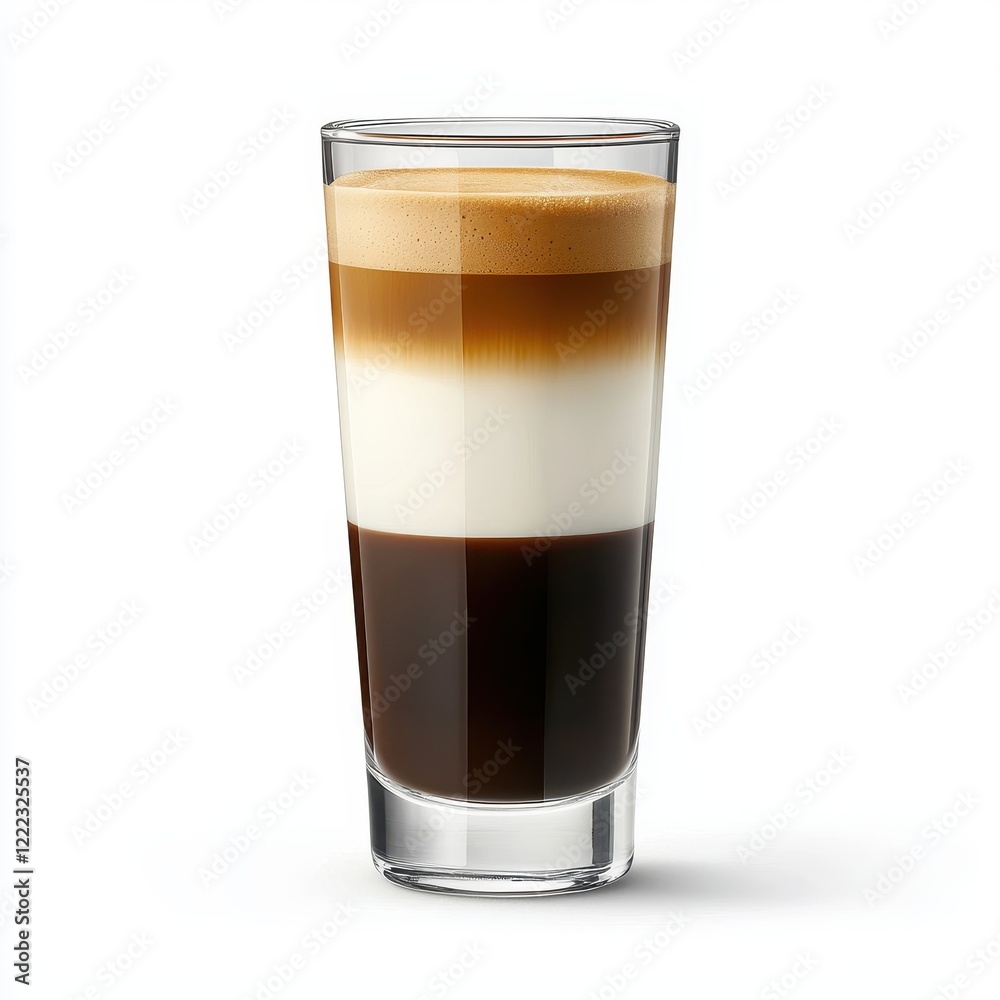 Layered Coffee Drink in Tall Glass with Beautifully Defined Stripes of Cream and Foam Layered Coffee Drink in Tall Glass with Beautifully Defined Stripes of Cream and Foam