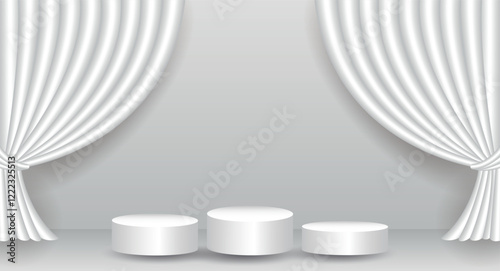 A theater stage with a curtain. Vector monochrome image,
 design template