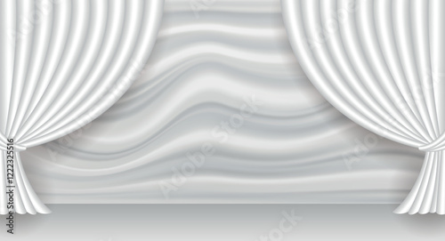 A theater stage with a curtain. Vector monochrome image,
 design template