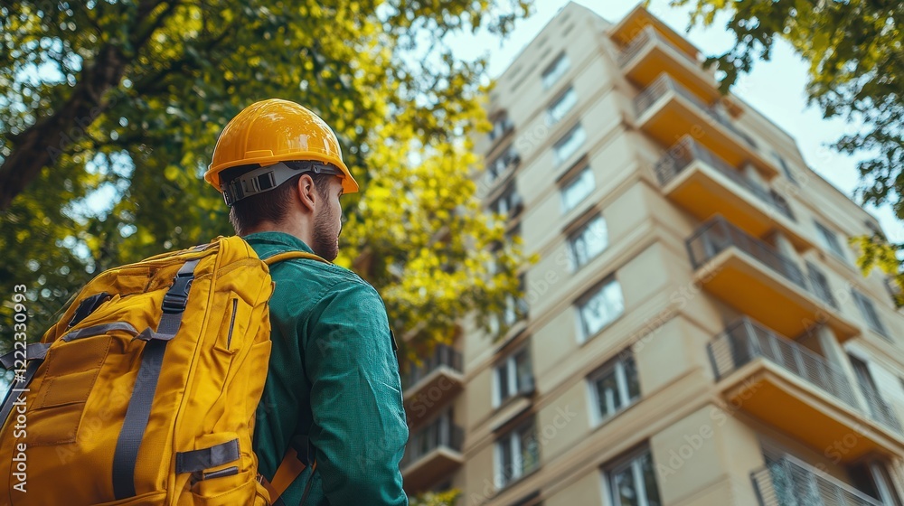 Construction Worker Inspecting New Building Construction Worker Inspecting New Building