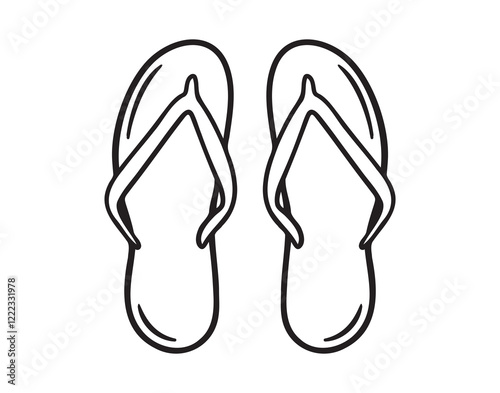 beach slippers doodle hand drawn icon. Outline drawing beach slippers line clipart symbol
