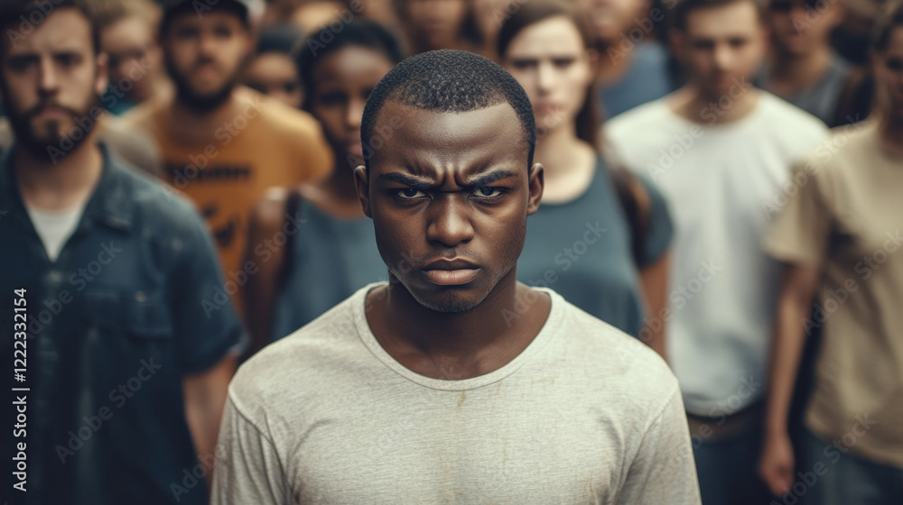 Young man with focused expression in a crowd. Young man with focused expression in a crowd.