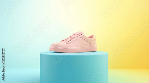 Pink sneaker on a modern minimalist pedestal photo