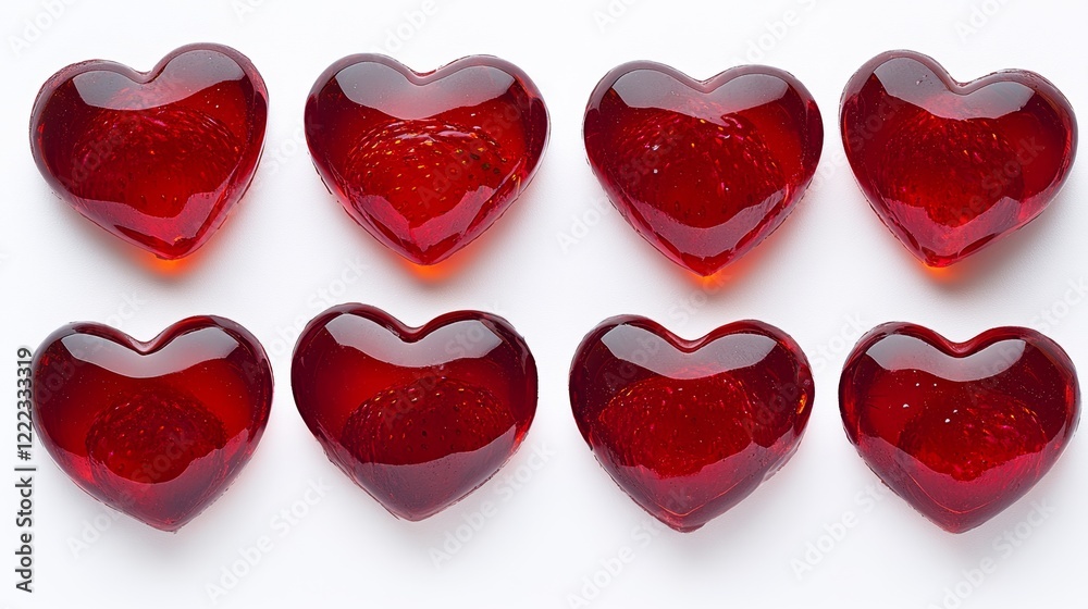 Row of red hearts are lined up on a white background. The hearts are all the same size and shape, and they are all facing the same direction. Concept of unity and harmony Row of red hearts are lined up on a white background. The hearts are all the same size and shape, and they are all facing the same direction. Concept of unity and harmony