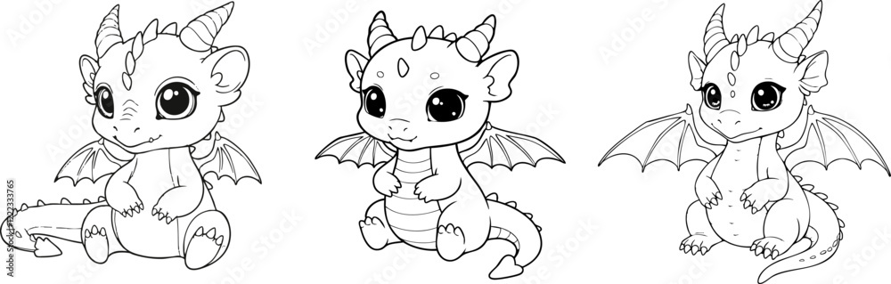 Fototapeta premium Cute Baby Dragon Coloring Pages