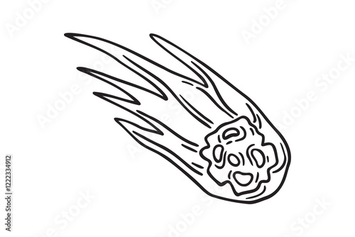 asteroid or meteorite falling doodle hand drawn icon. Outline drawing asteroid or meteorite falling line clipart symbol
