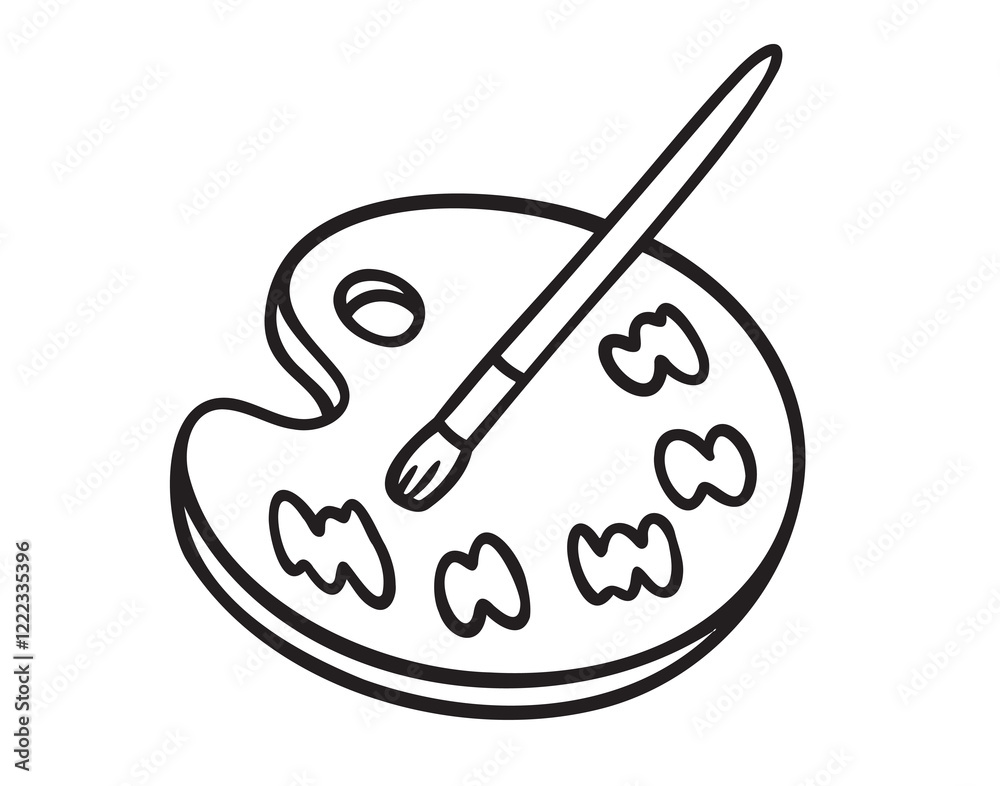 palette with paint brush doodle hand drawn icon. Outline drawing palette with paint brush line clipart symbol palette with paint brush doodle hand drawn icon. Outline drawing palette with paint brush line clipart symbol