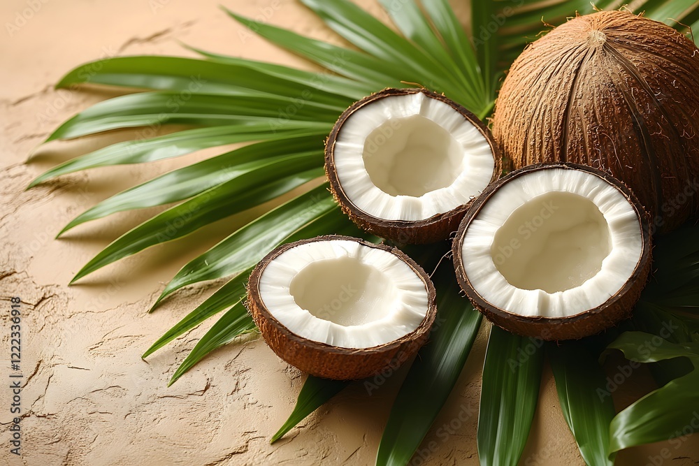Tropical Vibes: Fresh Coconuts and Palm Leaves for Summer Design and Decor