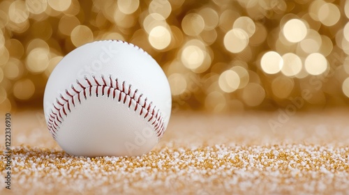 Baseball on Glittering Surface, Festive Background, Sports Holiday