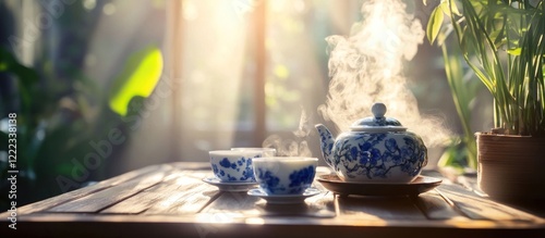 Morning Tea Ceremony: Serenity and Tranquility in a Sunlit Garden
