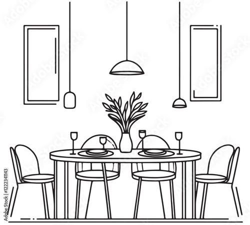 Hand drawn dinner table vector illustration. Sketch